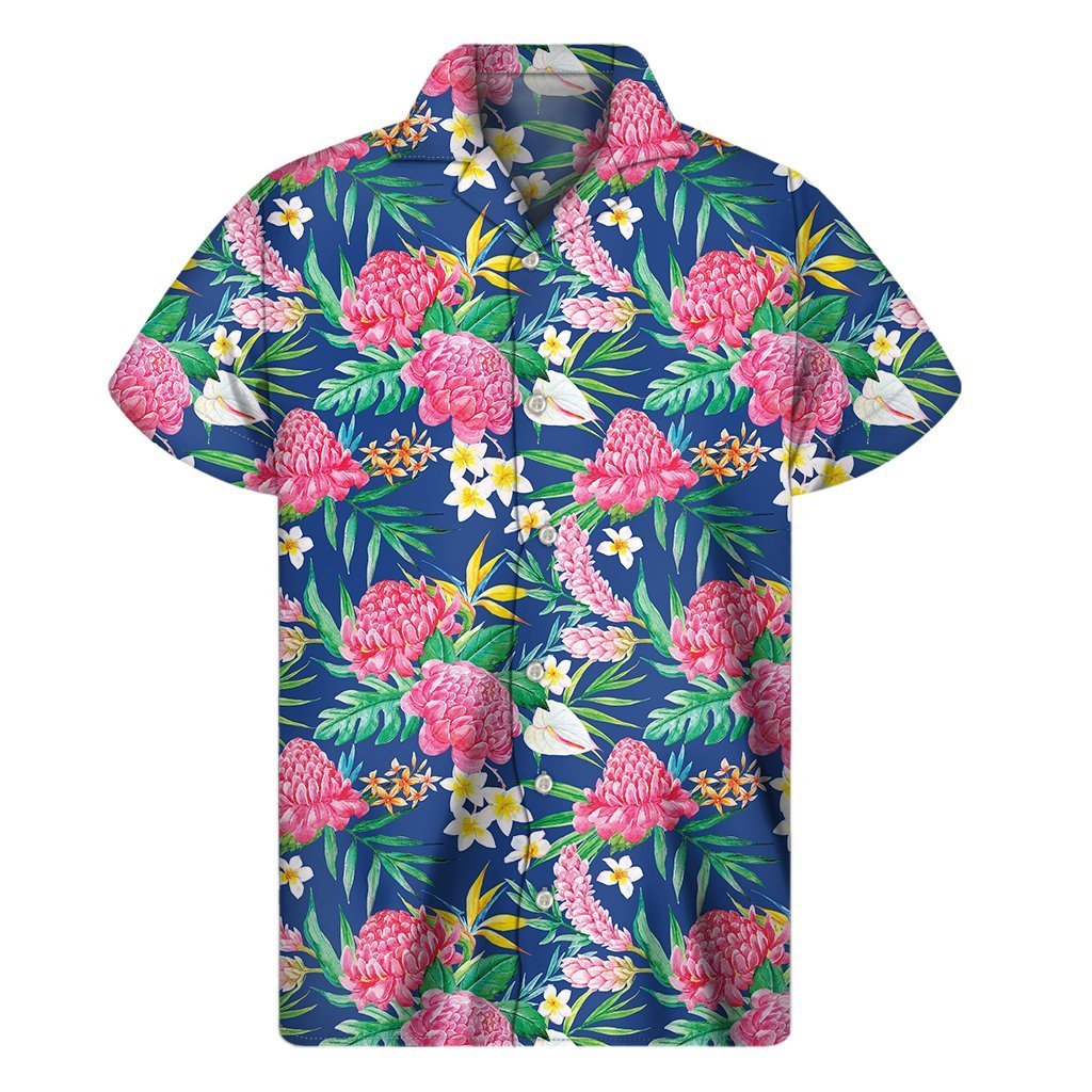 Watercolor Chrysanthemum Pattern Print Mens Short Sleeve Shirt Hawaiian