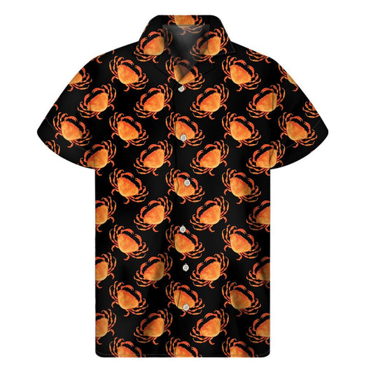 Watercolor Crab Pattern Print Mens Short Sleeve Shirt Hawaiian