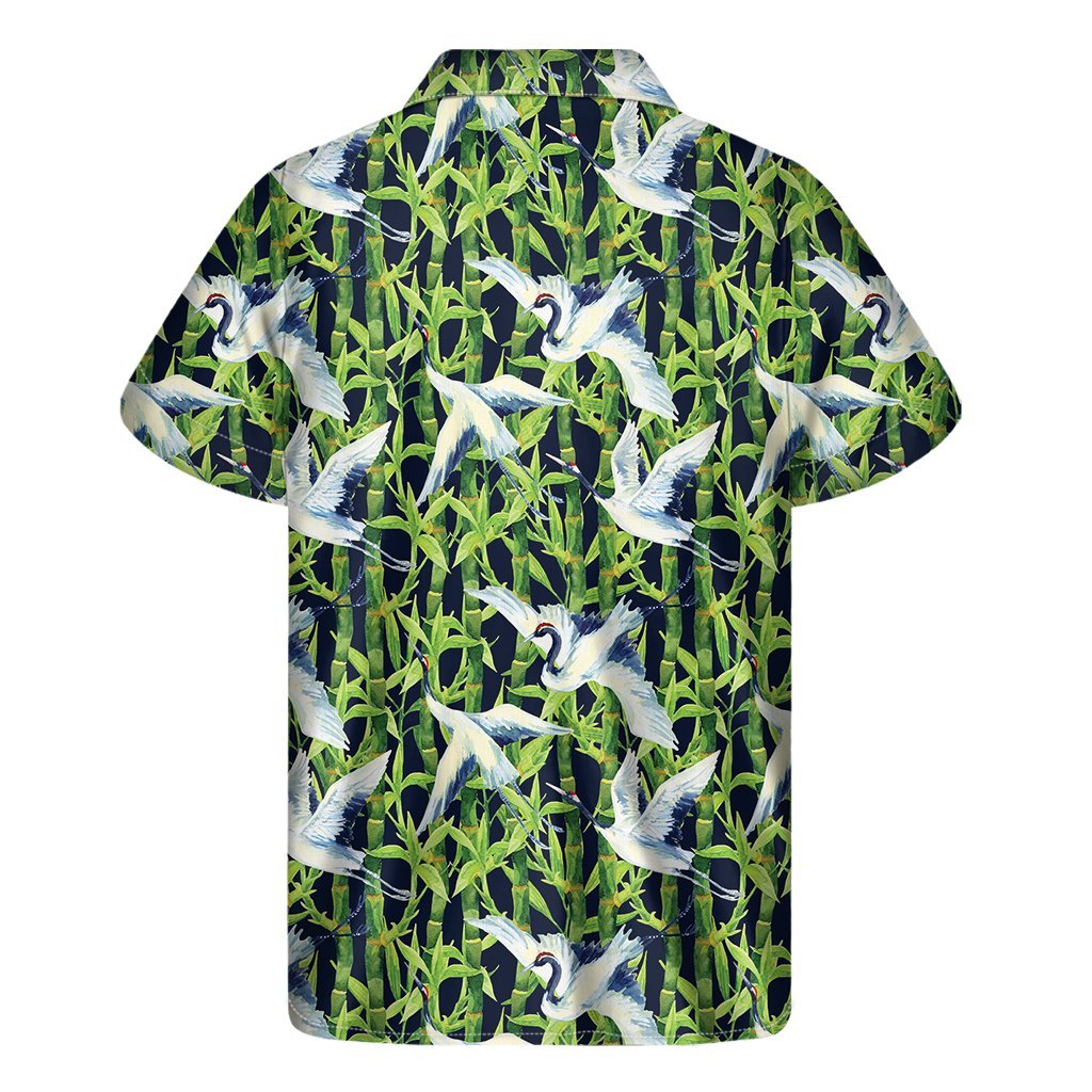 Watercolor Crane Bird Pattern Print Mens Short Sleeve Shirt Hawaiian