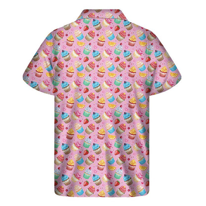 Watercolor Cupcake Pattern Print Mens Short Sleeve Shirt Hawaiian