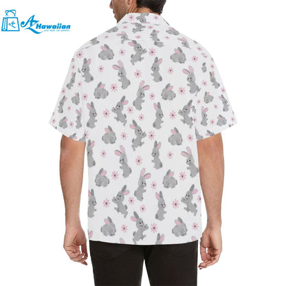 Watercolor Cute Rabbit Pattern Mens All Over Print Hawaiian Shirt