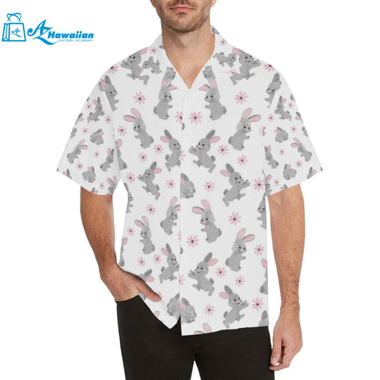 Watercolor Cute Rabbit Pattern Mens All Over Print Hawaiian Shirt