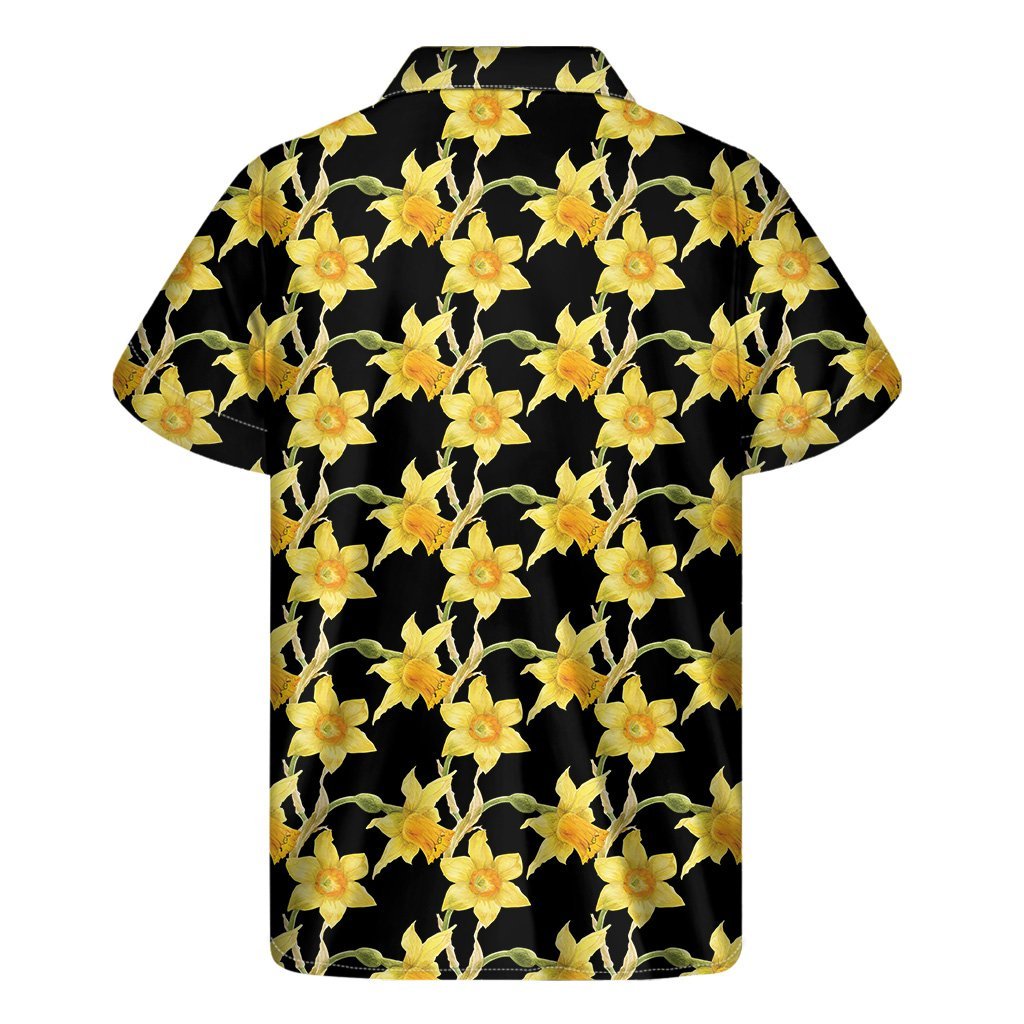 Watercolor Daffodil Flower Pattern Print Mens Short Sleeve Shirt Hawaiian