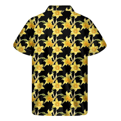 Watercolor Daffodil Flower Pattern Print Mens Short Sleeve Shirt Hawaiian