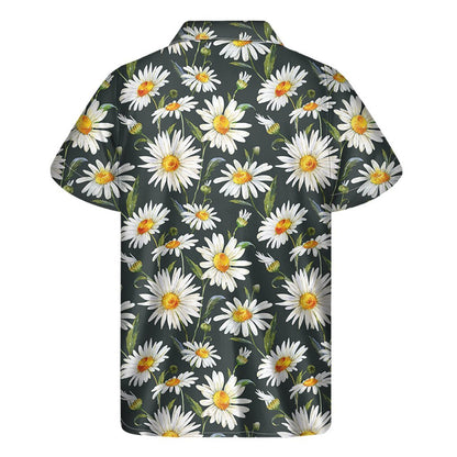 Watercolor Daisy Flower Pattern Print Mens Short Sleeve Shirt Hawaiian