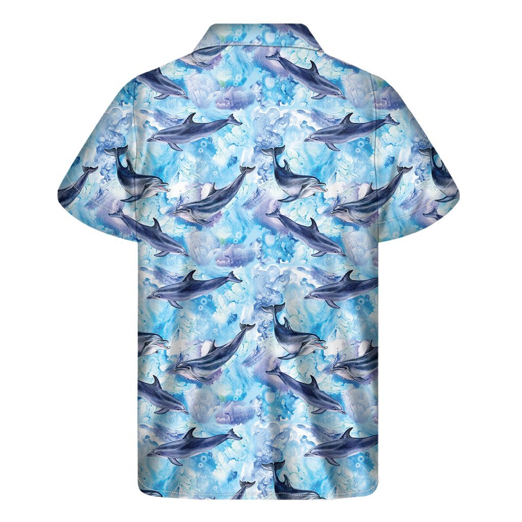 Watercolor Dolphin In The Sea Print Mens Short Sleeve Shirt Hawaiian