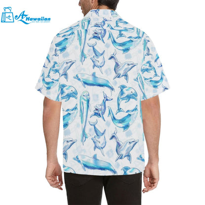 Watercolor Dolphin Pattern Mens All Over Print Hawaiian Shirt