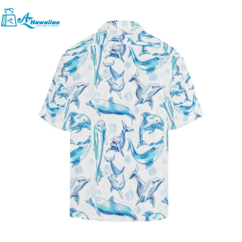 Watercolor Dolphin Pattern Mens All Over Print Hawaiian Shirt