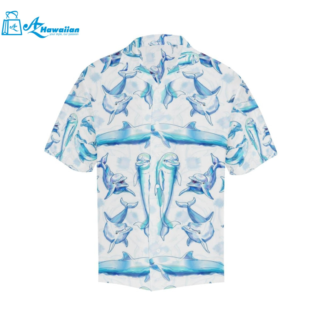 Watercolor Dolphin Pattern Mens All Over Print Hawaiian Shirt