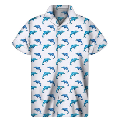 Watercolor Dolphin Pattern Print Mens Short Sleeve Shirt Hawaiian