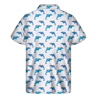 Watercolor Dolphin Pattern Print Mens Short Sleeve Shirt Hawaiian