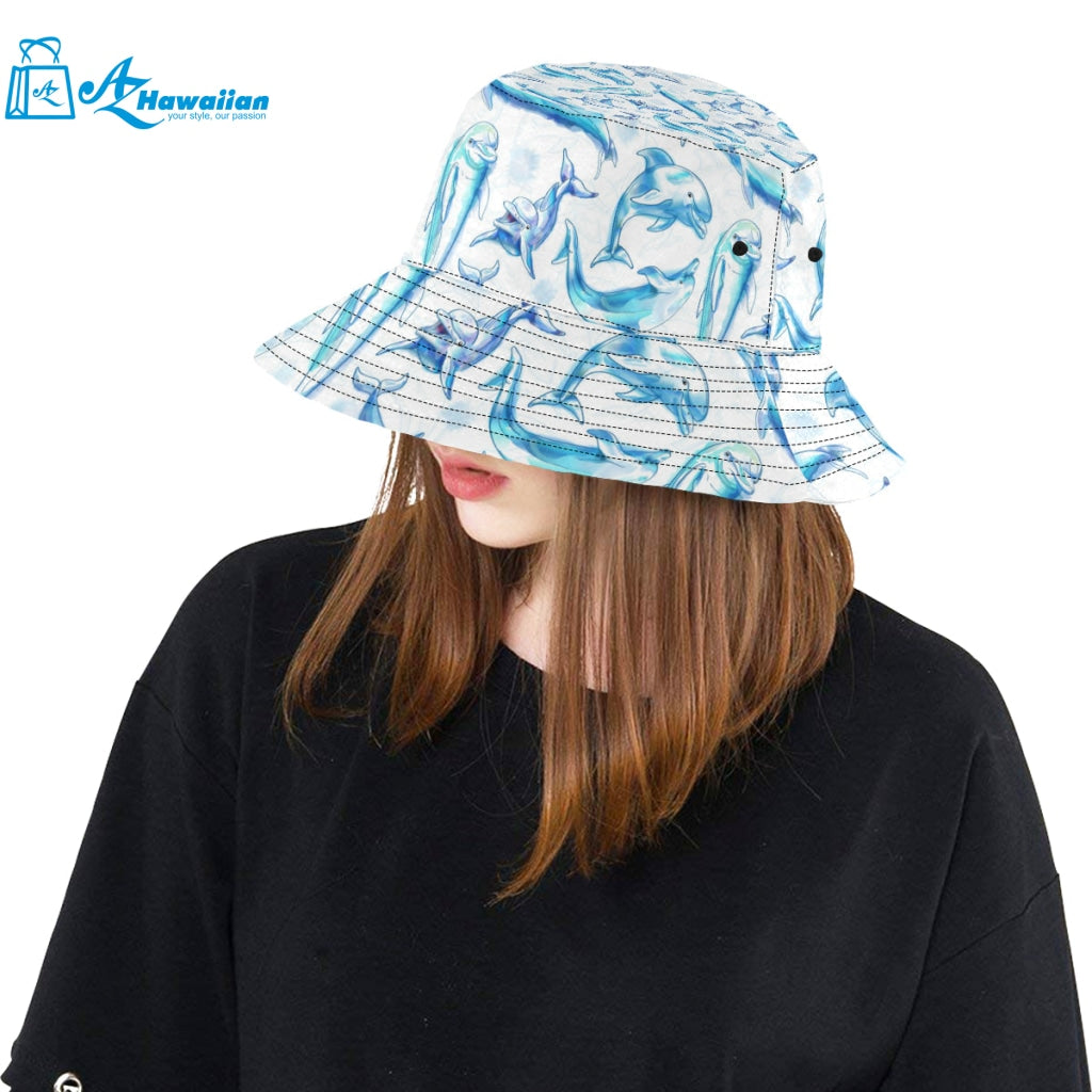 Watercolor dolphin pattern Unisex Bucket Hat