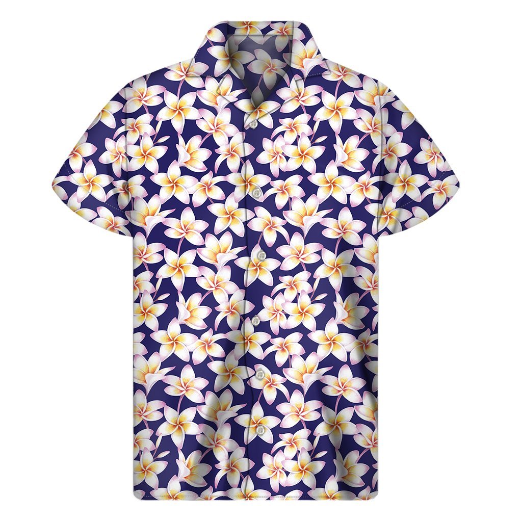 Watercolor Frangipani Flower Print Mens Short Sleeve Shirt Hawaiian