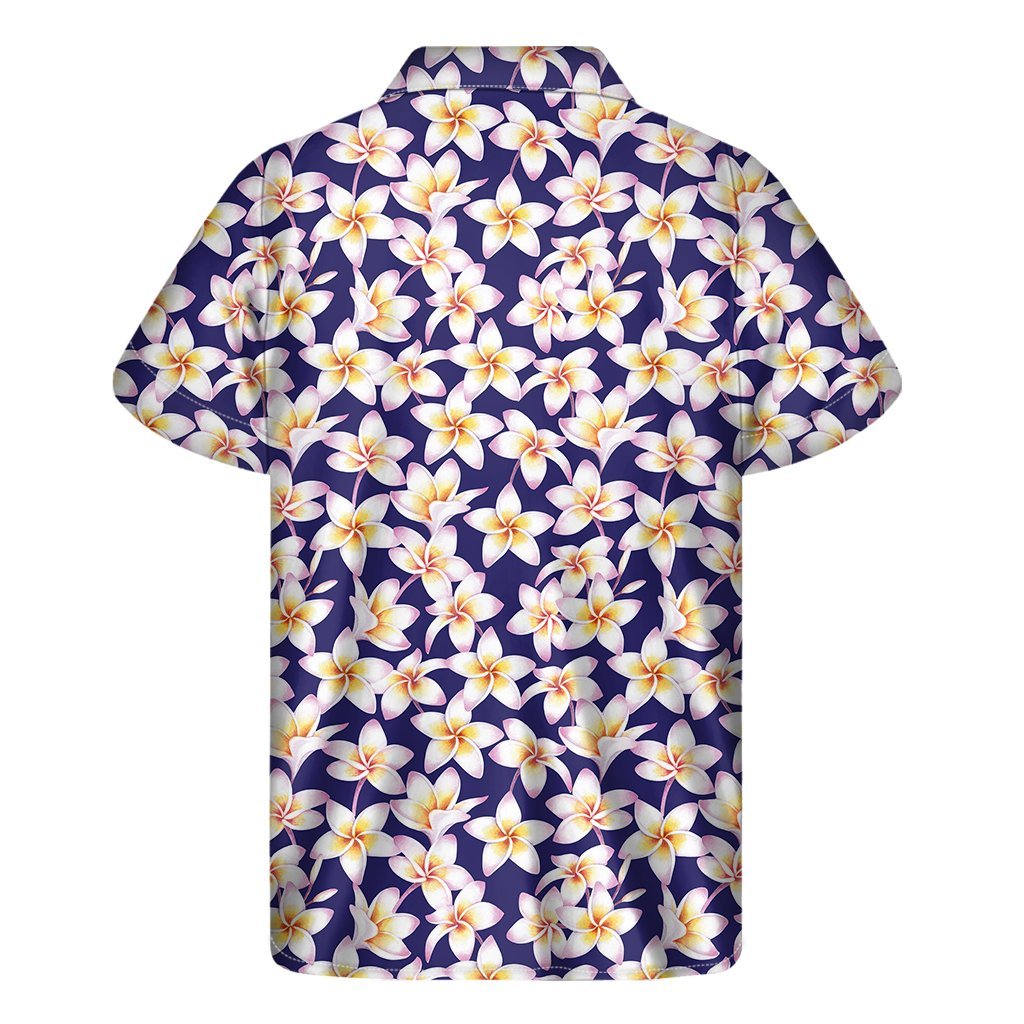 Watercolor Frangipani Flower Print Mens Short Sleeve Shirt Hawaiian