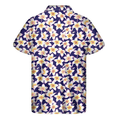 Watercolor Frangipani Flower Print Mens Short Sleeve Shirt Hawaiian