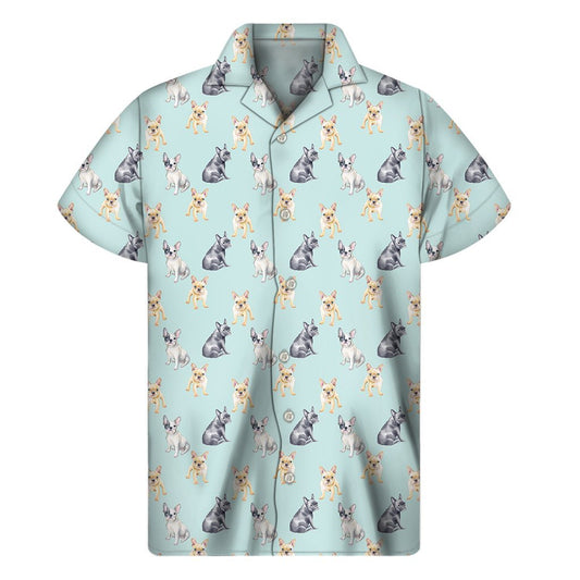 Watercolor French Bulldog Pattern Print Mens Short Sleeve Shirt Hawaiian