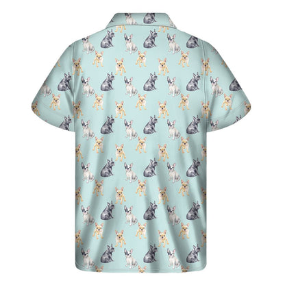 Watercolor French Bulldog Pattern Print Mens Short Sleeve Shirt Hawaiian