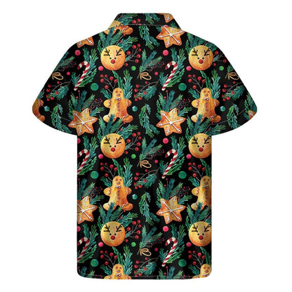 Watercolor Gingerbread Pattern Print Mens Short Sleeve Shirt Hawaiian