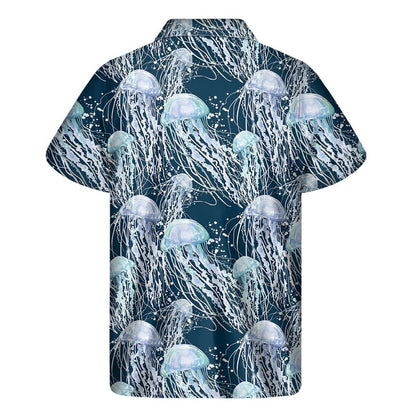 Watercolor Jellyfish Pattern Print Mens Short Sleeve Shirt Hawaiian