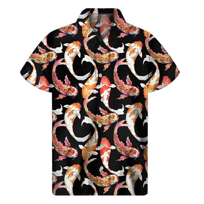 Watercolor Koi Carp Fish Pattern Print Mens Short Sleeve Shirt Hawaiian