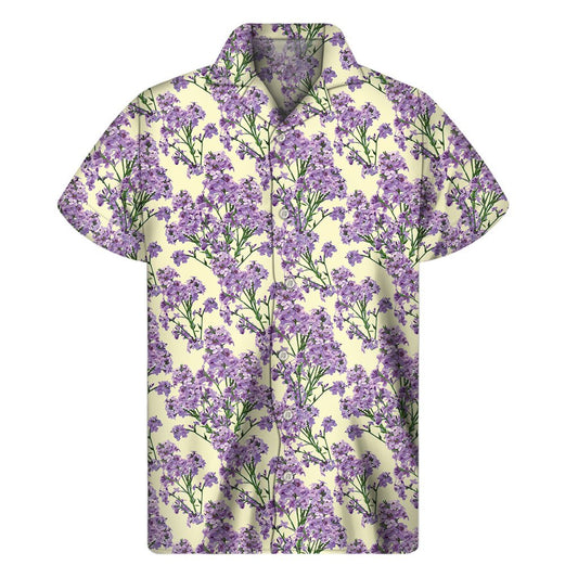 Watercolor Lavender Pattern Print Mens Short Sleeve Shirt Hawaiian