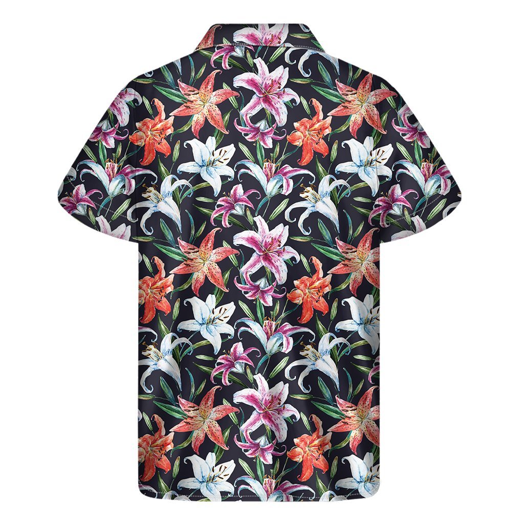 Watercolor Lily Flowers Pattern Print Mens Short Sleeve Shirt Hawaiian