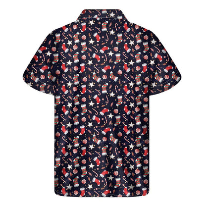 Watercolor Merry Christmas Pattern Print Mens Short Sleeve Shirt Hawaiian