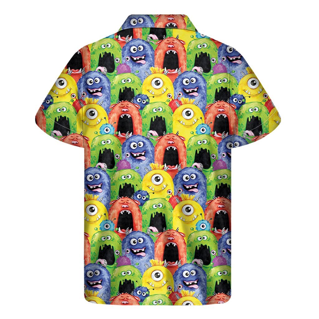 Watercolor Monster Pattern Print Mens Short Sleeve Shirt Hawaiian