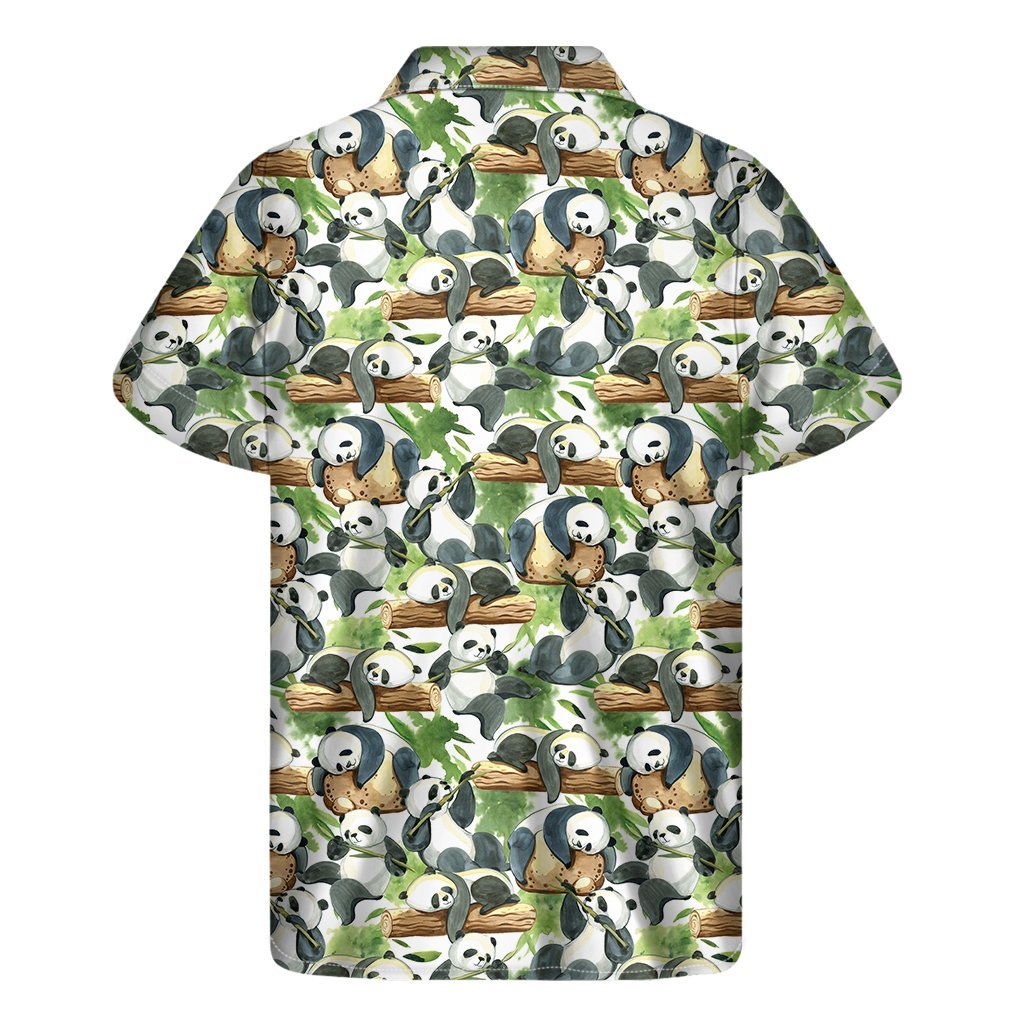 Watercolor Panda Bear Pattern Print Mens Short Sleeve Shirt Hawaiian