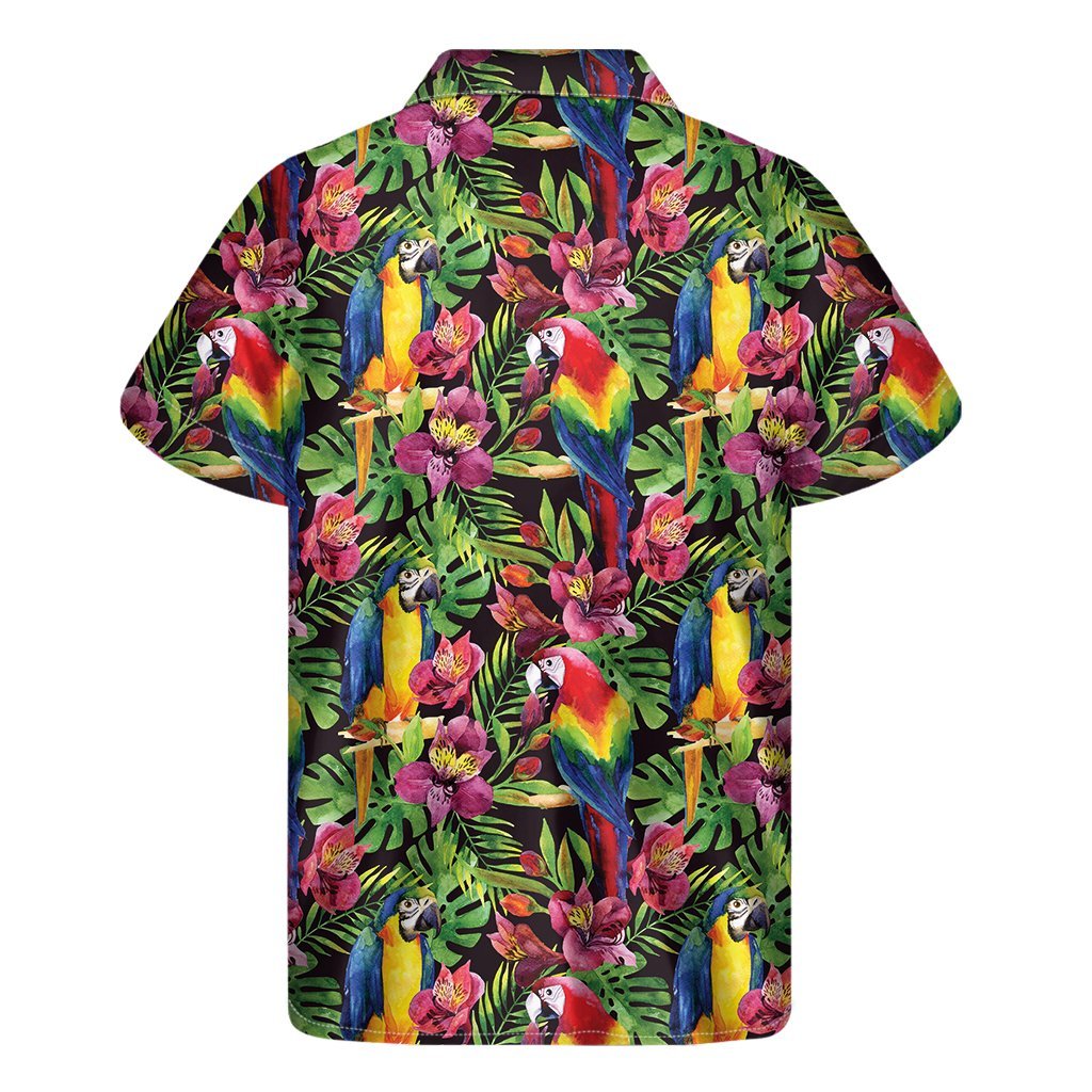 Watercolor Parrot Pattern Print Mens Short Sleeve Shirt Hawaiian