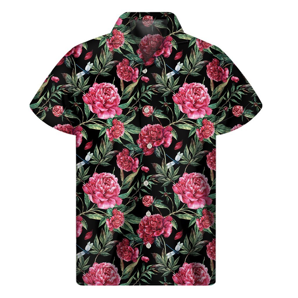 Watercolor Peony Pattern Print Mens Short Sleeve Shirt Hawaiian