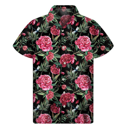 Watercolor Peony Pattern Print Mens Short Sleeve Shirt Hawaiian