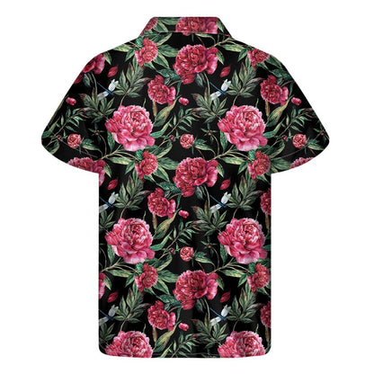 Watercolor Peony Pattern Print Mens Short Sleeve Shirt Hawaiian