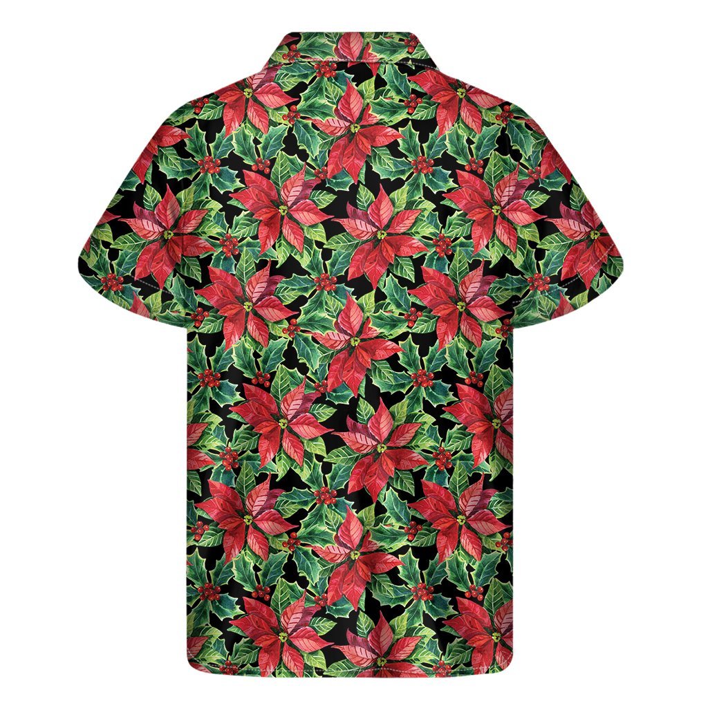 Watercolor Poinsettia Pattern Print Mens Short Sleeve Shirt Hawaiian