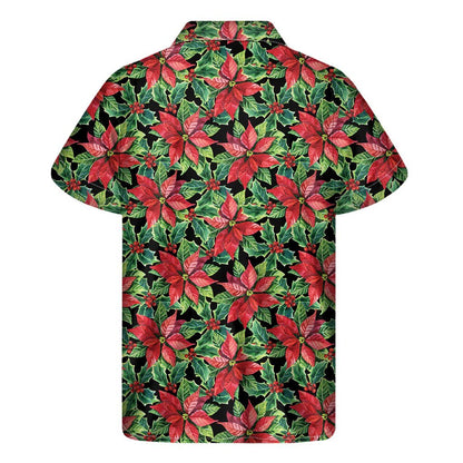 Watercolor Poinsettia Pattern Print Mens Short Sleeve Shirt Hawaiian