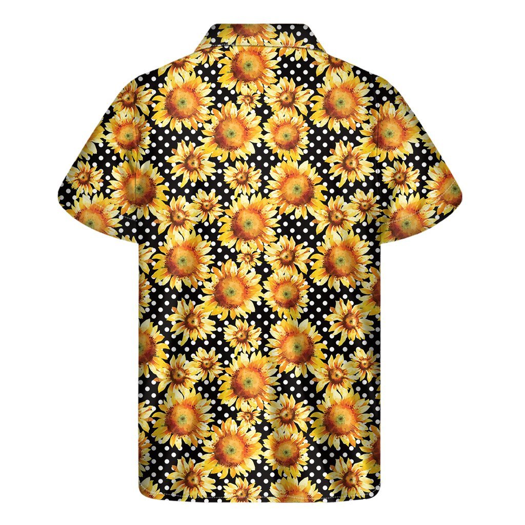 Watercolor Polka Dot Sunflower Print Mens Short Sleeve Shirt Hawaiian