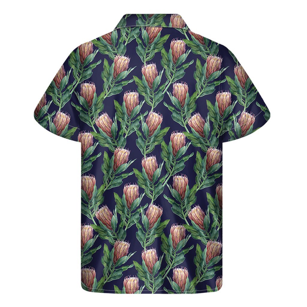 Watercolor Protea Pattern Print Mens Short Sleeve Shirt Hawaiian