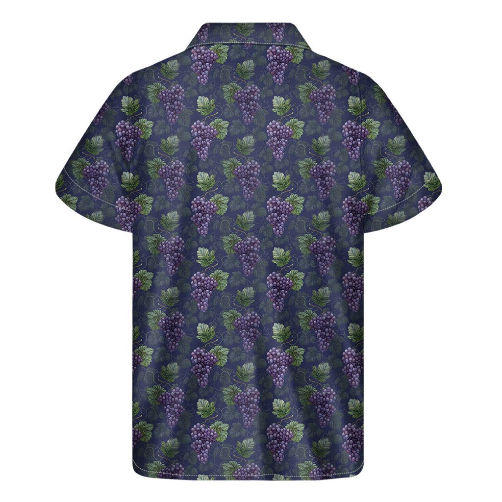 Watercolor Purple Grapes Pattern Print Mens Short Sleeve Shirt Hawaiian