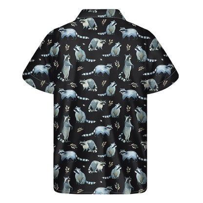 Watercolor Raccoon Pattern Print Mens Short Sleeve Shirt Hawaiian