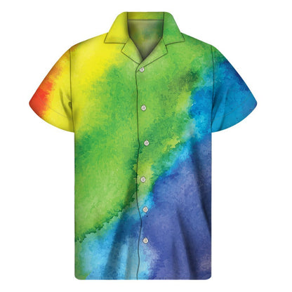 Watercolor Rainbow Lgbt Pride Print Mens Short Sleeve Shirt Hawaiian