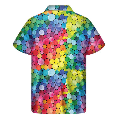 Watercolor Rainbow Pattern Print Mens Short Sleeve Shirt Hawaiian