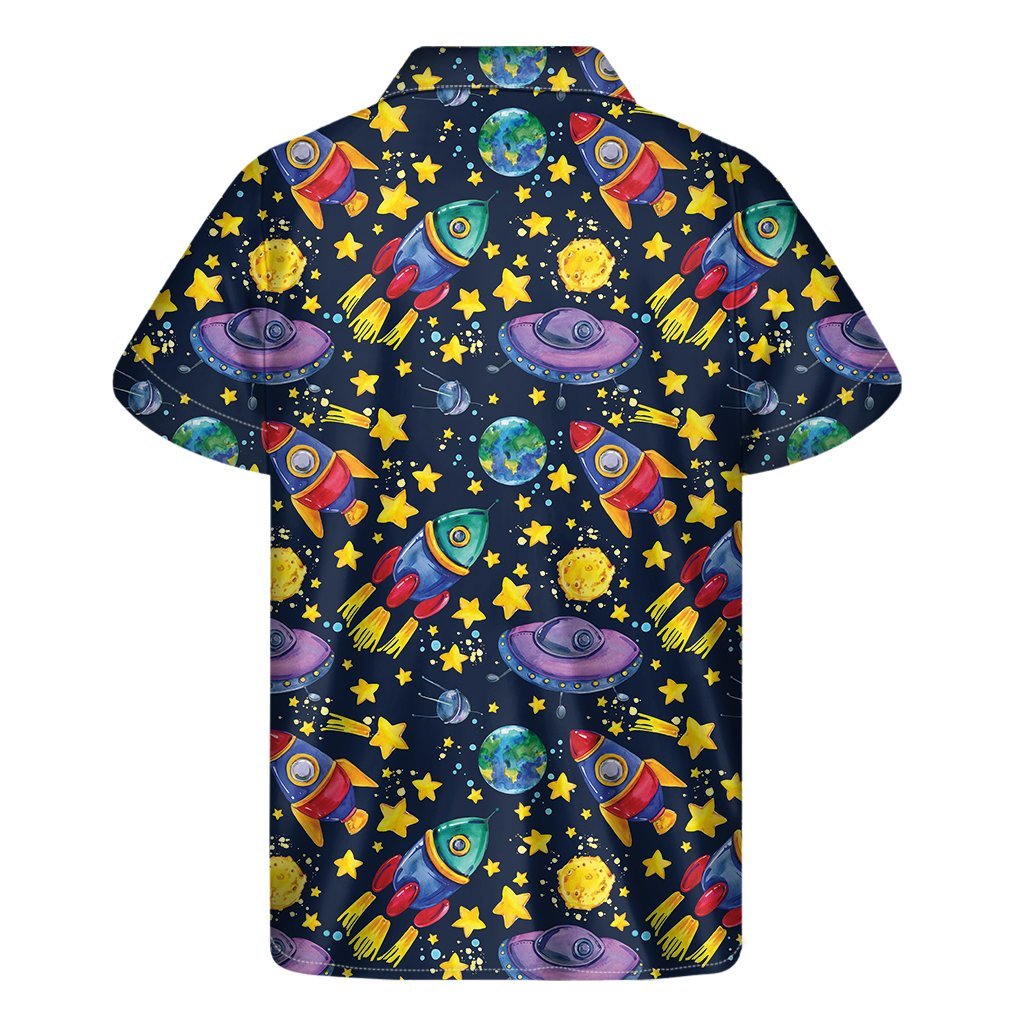 Watercolor Rocket Pattern Print Mens Short Sleeve Shirt Hawaiian