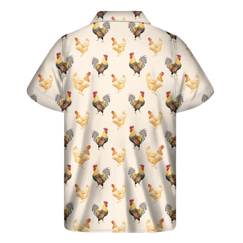 Watercolor Rooster Pattern Print Mens Short Sleeve Shirt Hawaiian