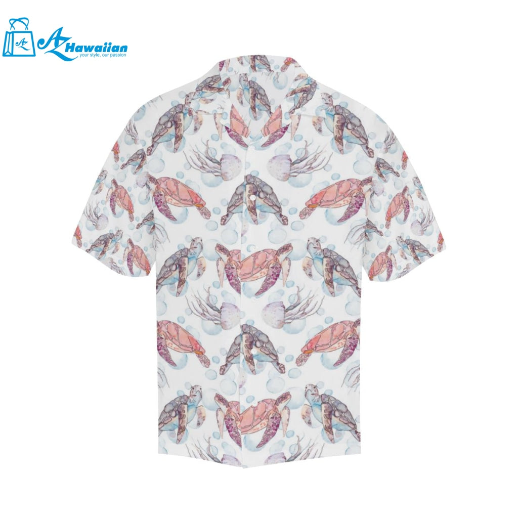 Watercolor Sea Turtle Jellyfish Pattern Mens All Over Print Hawaiian Shirt