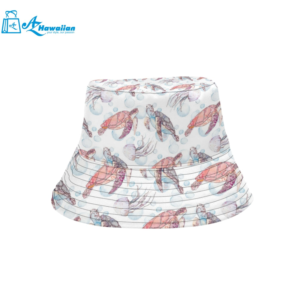 Watercolor sea turtle jellyfish pattern Unisex Bucket Hat