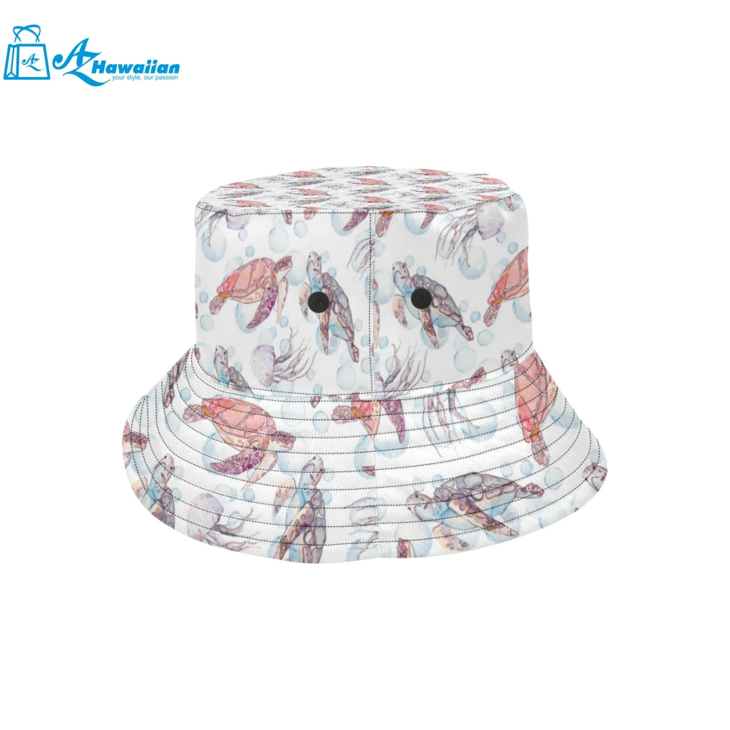 Watercolor sea turtle jellyfish pattern Unisex Bucket Hat