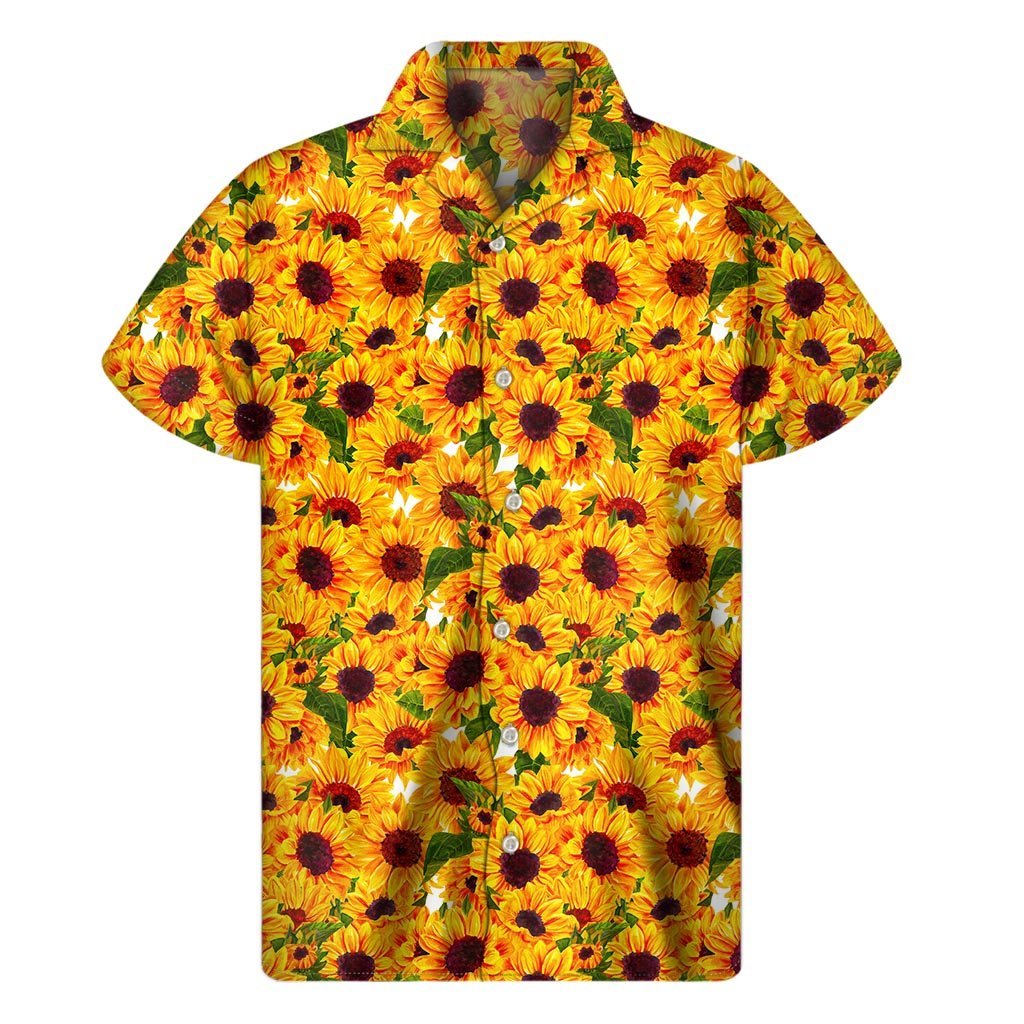 Watercolor Sunflower Pattern Print Mens Short Sleeve Shirt Hawaiian