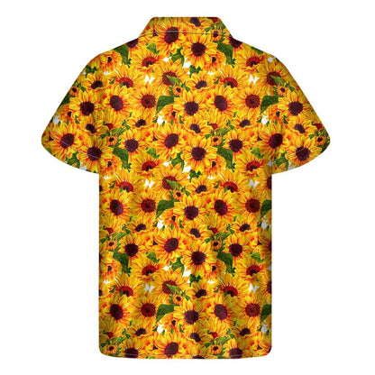 Watercolor Sunflower Pattern Print Mens Short Sleeve Shirt Hawaiian