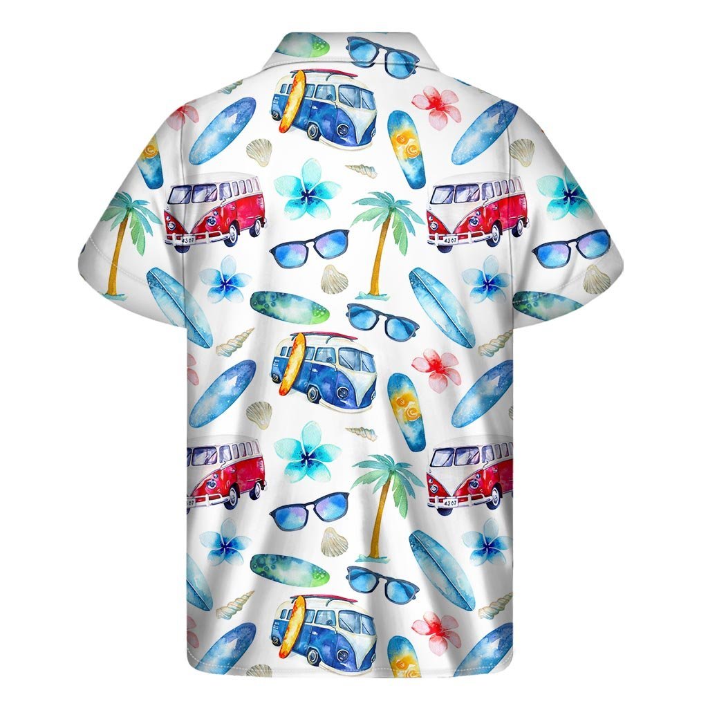 Watercolor Surfing Pattern Print Mens Short Sleeve Shirt Hawaiian