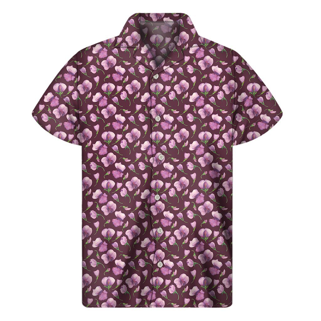 Watercolor Sweet Pea Pattern Print Mens Short Sleeve Shirt Hawaiian